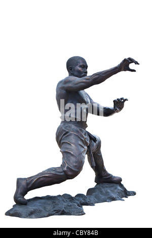 Shaolin Krieger Mönch Kung Fu Statue auf weißem Hintergrund Stockfoto