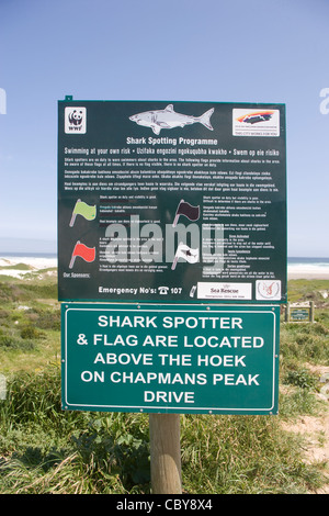 Südafrika: Noordhoek Strand Hai Warnschild Stockfoto