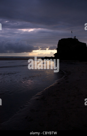 Sonnenuntergang am Strand von Perranporth Cornwall Stockfoto