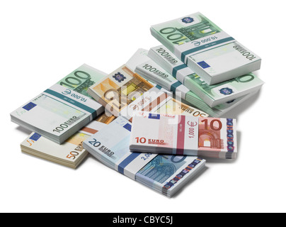 Euro-Banknoten in Stapeln Stockfoto