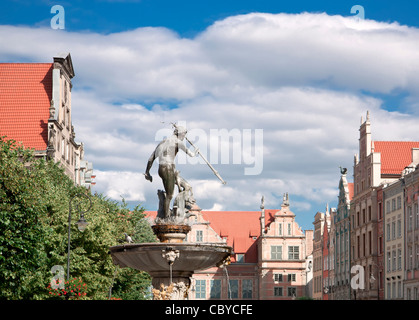 Berühmte Städte in Polen - Gdansk - Danzig. Hafenstadt am Baltischen Meer - Gdansk. Sehenswürdigkeiten in der Altstadt. Statue von Neptun. Stockfoto