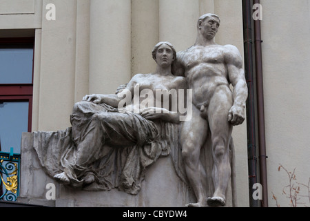 Skulptur am Neustädter Rathaus in das jüdische Viertel von Prag, Tschechische Republik Stockfoto