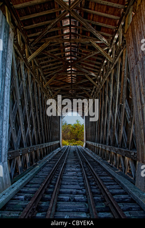Das Innere des Fisher-Brücke, eine überdachte Brücke in Vermont. Stockfoto