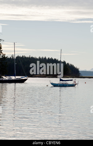 Zwei Segelboote verankert in Degene Bucht auf Gabriola island Stockfoto