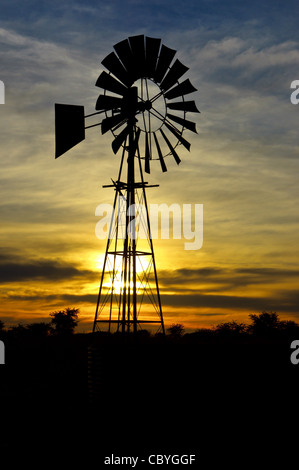 Wind-Pumpe bei Sonnenaufgang Stockfoto