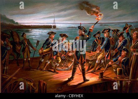 Rückzug der USA Armee Artillerie von Long Island 1776 im amerikanischen Unabhängigkeitskrieg Stockfoto