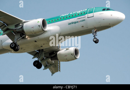 Aer Lingus Airbus A320-200 (EI-DEG) landet am Flughafen London Heathrow, England. Stockfoto