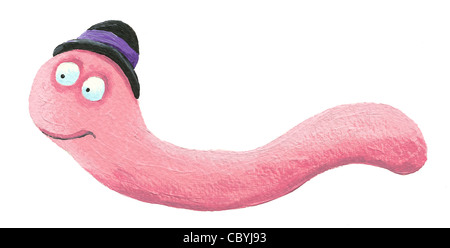 Illustration der niedlichen rosa Wurm Hut Stockfoto