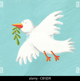 Acryl Illustration der Friedenstaube mit Olivenzweig Stockfoto