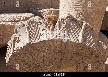 Hauptstadt Kopf im ptolemäischen Tempel in Wanina, südwestlich von Achmim in Gouvernement Sohag, Mittelägypten Stockfoto