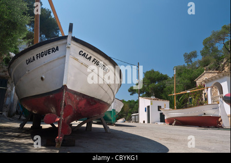Angelboot/Fischerboot "Cala Figuera" auf Slipway am Fischerhafen Cala Figuera Mallorca Spanien Stockfoto