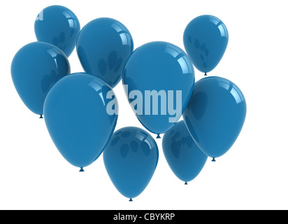 Blaue Ballons isoliert auf weiss Stockfoto