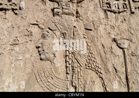 Nahaufnahme von Katastrophenhilfe und Dekoration in der ptolemäischen Tempel in Wanina, in der Nähe von Achmim in Gouvernement Sohag, Mittelägypten Stockfoto