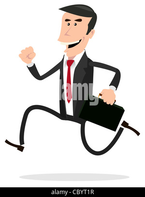 Abbildung eines Cartoon-Unternehmers ausgeführt und hält seine Aktentasche Stockfoto