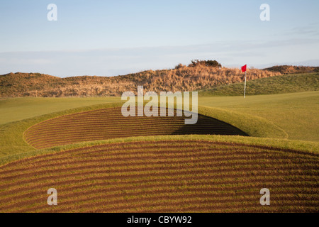 Mit Blick auf zwei frisch renovierte Bunker grün auf Carnoustie Golf Course Stockfoto