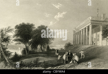 Ca. 1830 Gravur von Washingtons Mount Vernon. Stockfoto