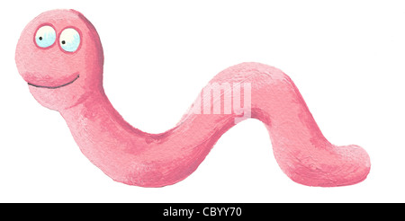 Acryl Illustration der niedlichen rosa worm Stockfoto