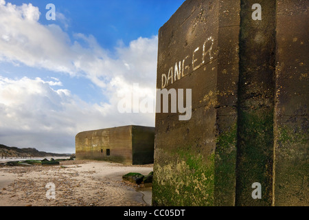 ZWEITEN Weltkriegs Beton Bunker am Strand von Wissant, Nord-Pas-de-Calais, Frankreich Stockfoto