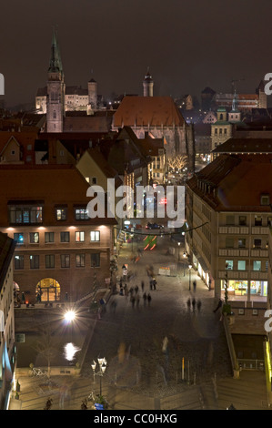 Nachtzeit Blick über das alte Stadt Nürnberg, Franken, Bayern, Deutschland, Europa. Stockfoto