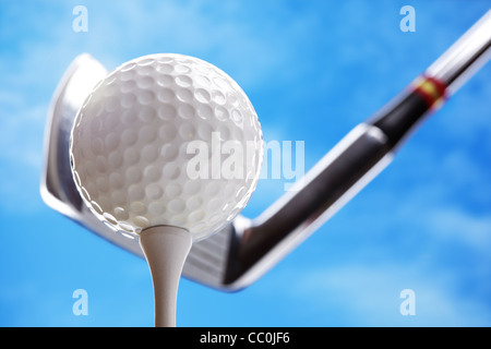 Golfball und club Stockfoto