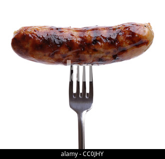 Wurst auf einer Gabel Stockfoto