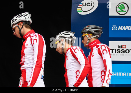 Straßen-Radsport Meisterschaften in Rudersdal Dänemark. 2011 Männer U23-Präsentation vor dem Rennen. Stockfoto