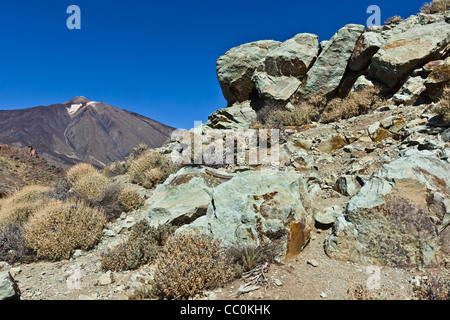 Los Azulejos - hydrothermalen Änderung in der Nähe der Roques de Garcia, der Teide, Teneriffa mit blau-grünen Farben erstellt. Stockfoto