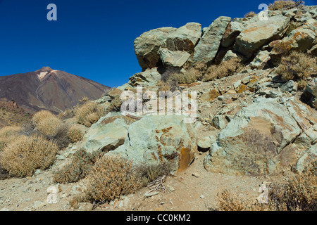 Los Azulejos - hydrothermalen Änderung in der Nähe der Roques de Garcia, der Teide, Teneriffa mit blau-grünen Farben erstellt. Stockfoto