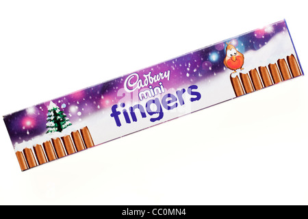 Schachtel mit Cadbury Xmas Mini Finger Schokoladenkekse Stockfoto