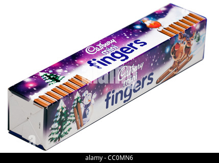 Schachtel mit Cadbury Xmas Mini Finger Schokoladenkekse Stockfoto