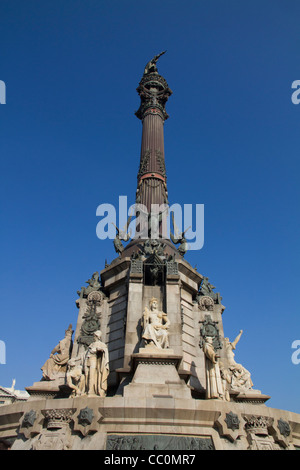 Mirador de Colón 'Kolumbus-Denkmal' Statue in Placa del Portal De La Pau, Barcelona-Katalonien-Spanien Stockfoto