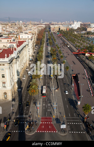 "Passeig de Colom" Barcelona Straße Luftbild im Winter, Spanien Stockfoto