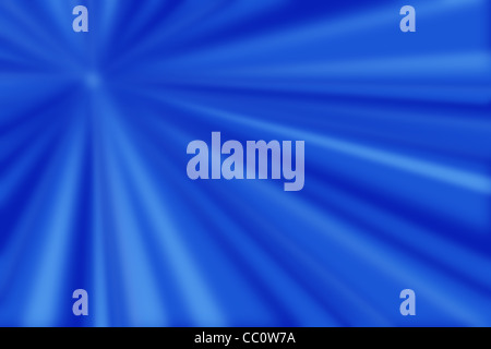 blaue und weiße Lichtstrahlen auf blauem Hintergrund ausgehend von einem Punkt Stockfoto