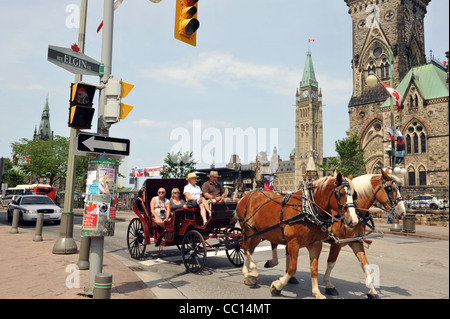 Touristen nehmen Sie eine Fahrt vorbei an den Gebäuden des Parlaments in Ottawa, Kanada 2. Juli 2011. Stockfoto