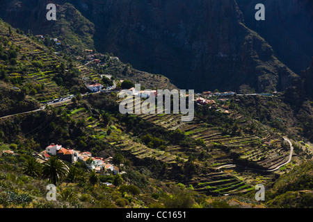 Masca, Schaufenster Tourismus Bergdorf in Buenavista del Norte Region von Teneriffa. Terrraced Landschaft. Stockfoto