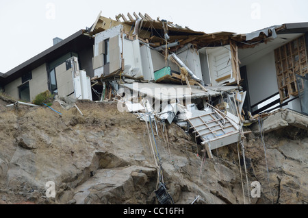 Erdbeben beschädigt Haus wartet auf Abriss Christchurch Neuseeland Stockfoto