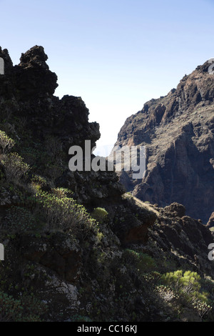 Masca, Schaufenster Tourismus Bergdorf in Buenavista del Norte Region von Teneriffa. Ansicht des Geländes. Stockfoto