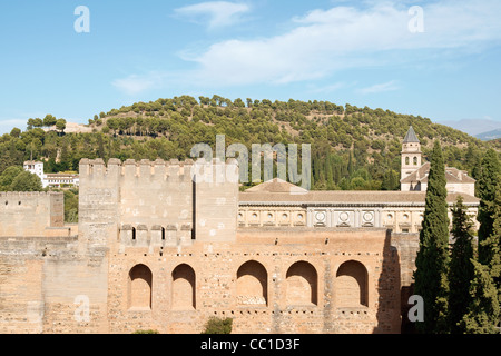 Detail der Alcazaba und Palast von Karl v. in der Alhambra in Granada, Spanien Stockfoto