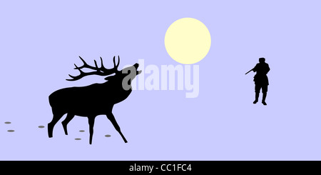 Vektor-Illustration der Jäger und Hirsch Stockfoto