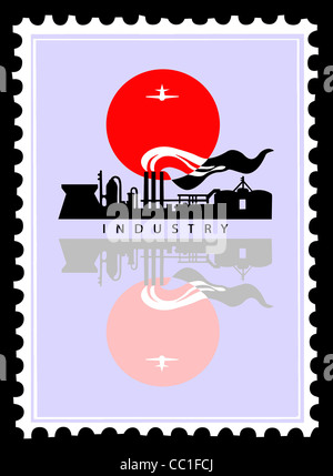 Vektor Industrielandschaft auf Briefmarken Stockfoto