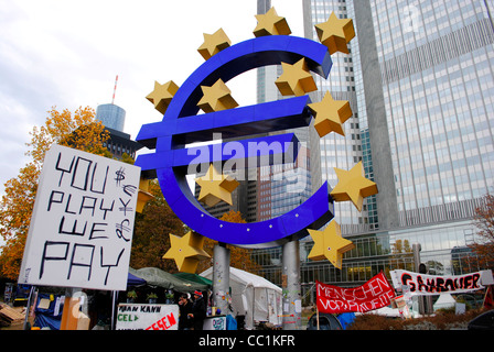 Frankfurt-Camp außerhalb der Europäischen Zentralbank, Deutschland zu besetzen Stockfoto