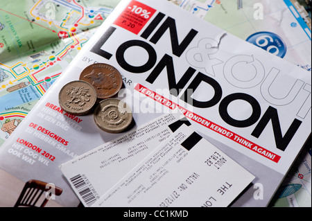 Kleingeld auf London Wanderkarten Stockfoto