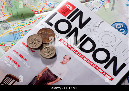 Kleingeld auf London Wanderkarten Stockfoto