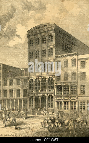 1854 Gravur, Granit palastartigen Store von Caleb Cope & Co. Stockfoto