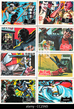 Bubble Gum Sammelkarten von 1966 Batman Trading Card set bekannt als Black Bat Series oder Orange Rücken Stockfoto