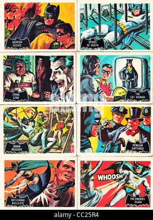 Bubble Gum Sammelkarten von 1966 Batman Trading Card set bekannt als Black Bat Series oder Orange Rücken Stockfoto