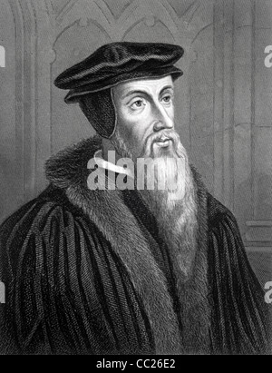 Porträt von Johannes Calvin (1509-1564) Französischer Theologe, Kirchenreformer, Humanist & Pastor. c19. Portrait Gravur von Woolnoth. Vintage-Illustration Stockfoto