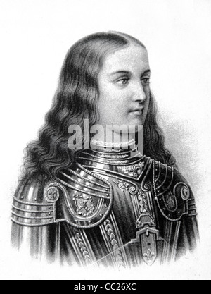 Porträt von Jeanne d'Arc (1412-31), Schutzpatronin von Frankreich, Jungfrau von Orleans. Vintage Illustration oder Gravur Stockfoto