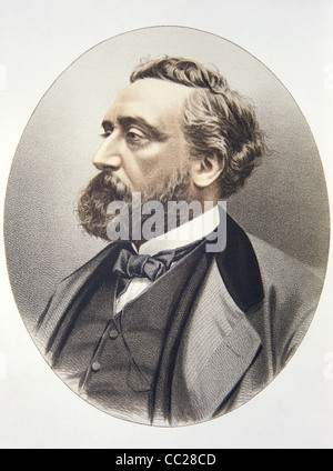 Porträt von Léon Gambetta (1838-1882) Französischer Rechtsanwalt, Politiker und Staatsmann, der eine führende Rolle bei der Bildung der Dritten Republik spielte. Vintage Illustration oder Gravur Stockfoto