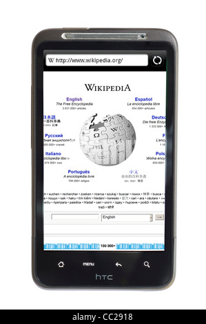 Wikipedia-Eintrag über ein HTC Desire HD Android-smartphone Stockfoto